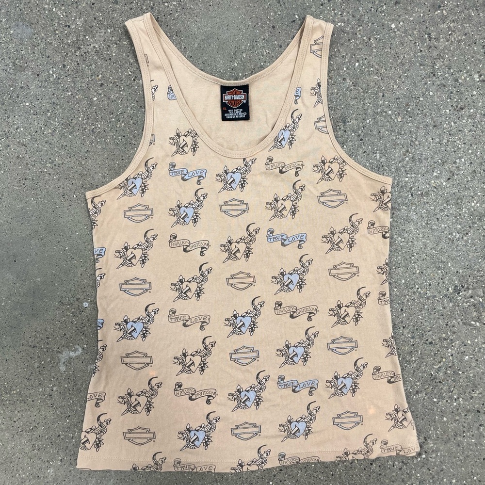 Vintage Tattoo Biker True Love Harley Davidson Hearts Dagger tank top size XL